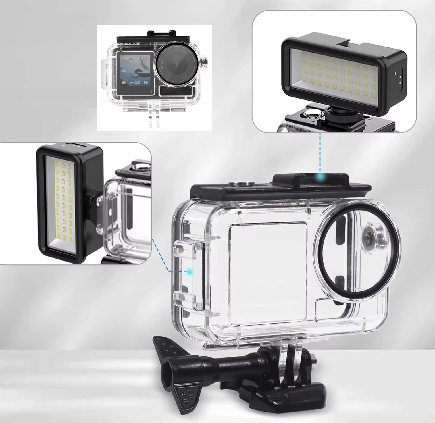 фото аквабокс DJI Action 5 Pro/4/3 30м з кріпленням для ліхтаря AC Prof 4895