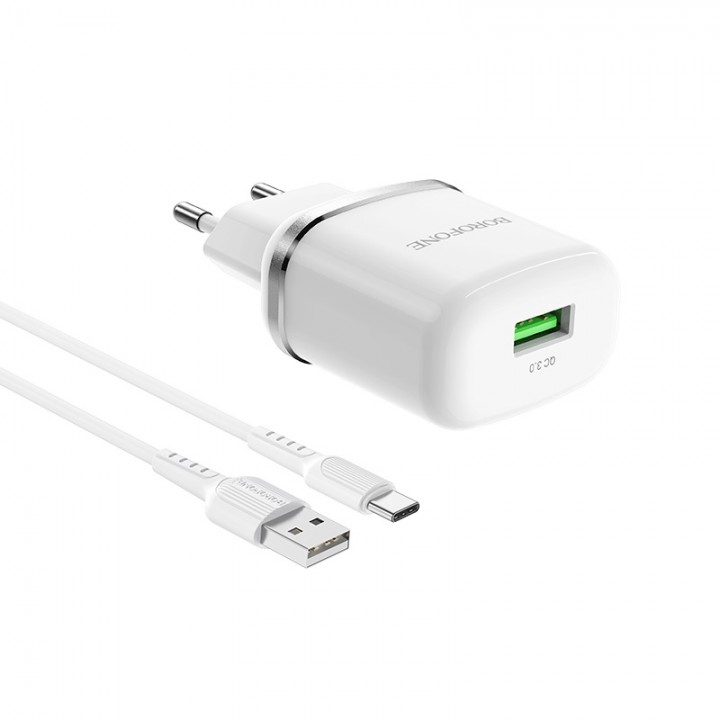 Швидка зарядка USB 18Вт QC3.0 кабель Type-C Borofone BA36A