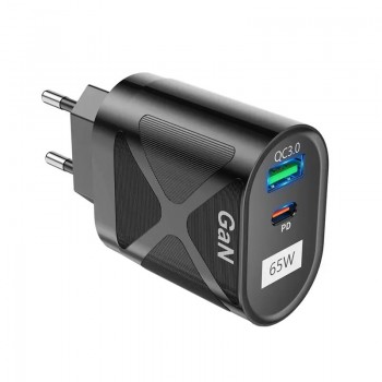 Зарядка швидка GaN 65Вт USB Type-C PD QC AC Prof BK389