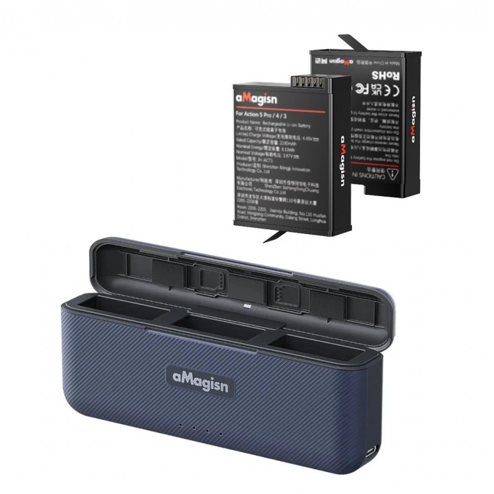 Зарядка та два акумулятори Action 6/5 Pro/Osmo 360 2100мАг PD3 aMagisn AA1921