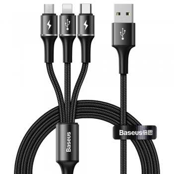 Кабель 3в1 Lightning Micro Type-C 120см 3.5А чорний Baseus CAMLT-HA01