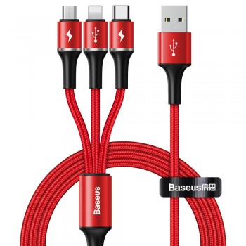 Кабель 3в1 Lightning Micro Type-C 120см 3.5А червоний Baseus CAMLT-HA09