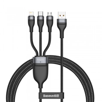 Кабель для телефона Type-C Micro Lightning 1.2м 5А 66Вт 480Мб/с черный Baseus CA1T3-G1