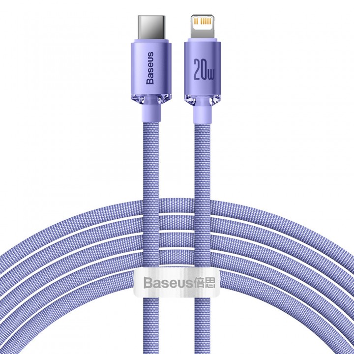 Кабель Type-C Lightning для айфон 20Вт 2м фіолетовий Baseus Crystal Shine CAJY000305