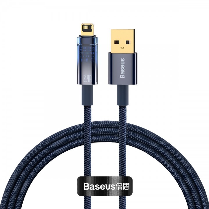 Кабель для айфон з автовідключенням Lightning 2.4А 1м синій Baseus Explorer Series CATS000403