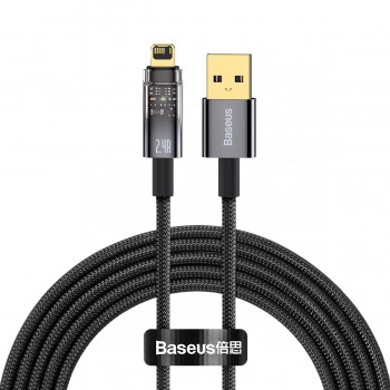 Кабель для айфон з автовідключенням Lightning 2.4А 2м чорний Baseus Explorer Series CATS000501