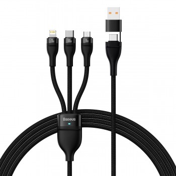 Кабель USB Type-C Micro Lightning 100Вт 1.2м чорний Baseus Flash Series II CASS030101