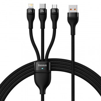 Кабель USB Type-C Micro Lightning 100Вт 1.2м черный Baseus Flash Series II CASS030001