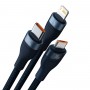 Кабель USB Type-C Micro Lightning 100Вт 1.2м синий Baseus Flash Series II CASS030003