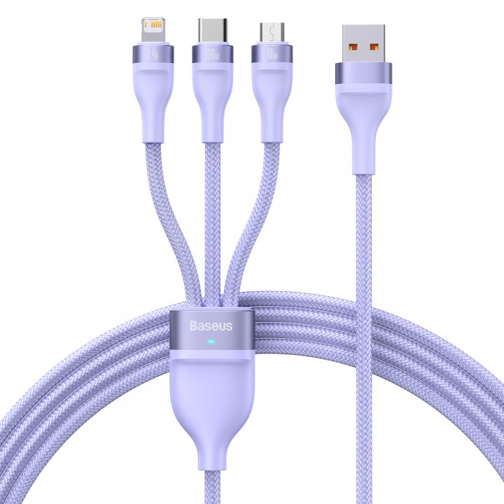 Кабель USB Type-C Micro Lightning 100Вт 1.2м фиолетовый Baseus Flash Series II CASS030005