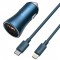 Зарядка в прикурювач для айфона USB Type-C 40Вт блакитна Baseus Golden Contactor Pro TZCCJD-03