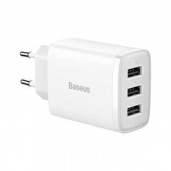 Зарядка для телефона планшета 17Вт 3х USB белая Baseus Compact CCXJ020102