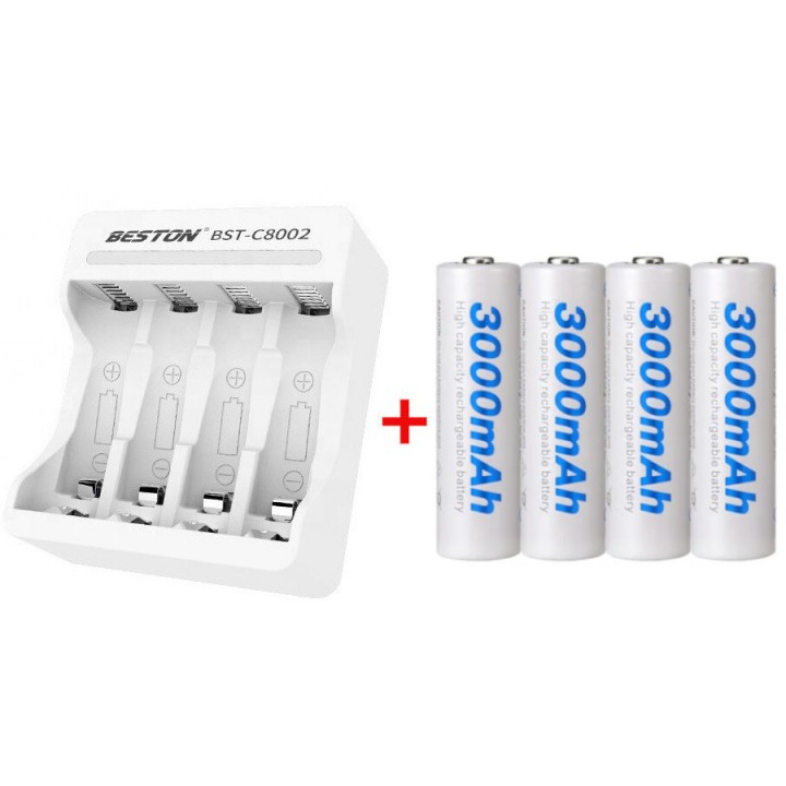 Зарядний пристрій та чотири акумулятори АА 3000мАч Beston C80024AA 