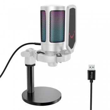 Мікрофон конденсаторний ігровий з поп-фільтром білий Fifine A6W RGB Ampligame