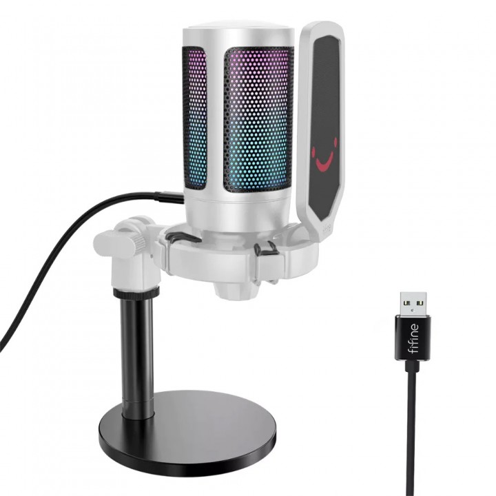 Мікрофон конденсаторний ігровий з поп-фільтром білий Fifine A6W RGB Ampligame