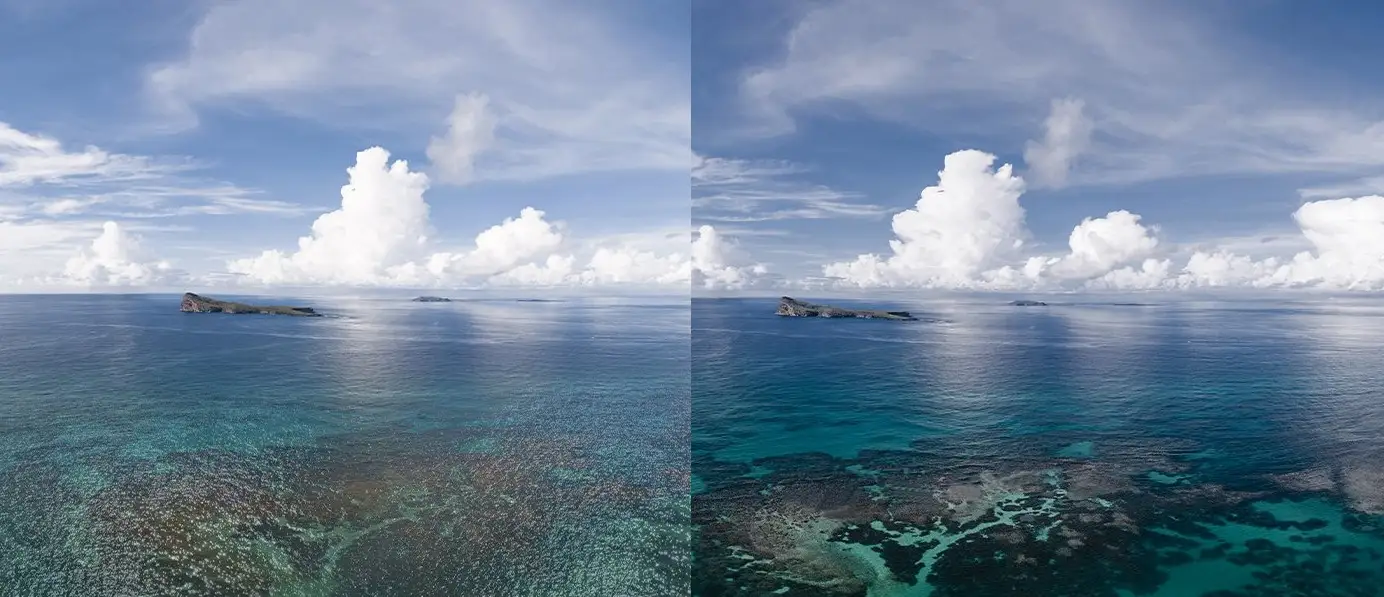 изображение примера работы CPL фильтра для Mavic Air 2