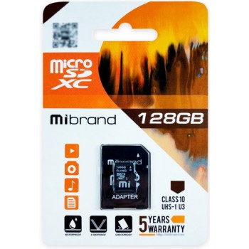 Карта пам'яті 128GB class 10 UHS-I U3 microSDXC + SD Mibrand MICDHU3/128GB-A