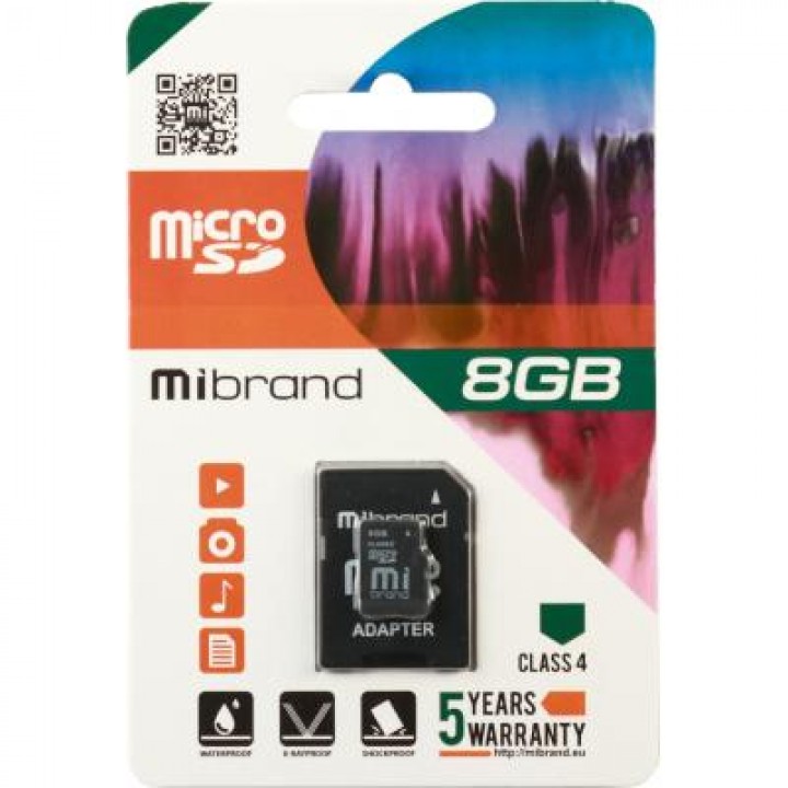 Карта пам'яті 8GB class 4 microSD + SD Mibrand MICDC4/8GB-A