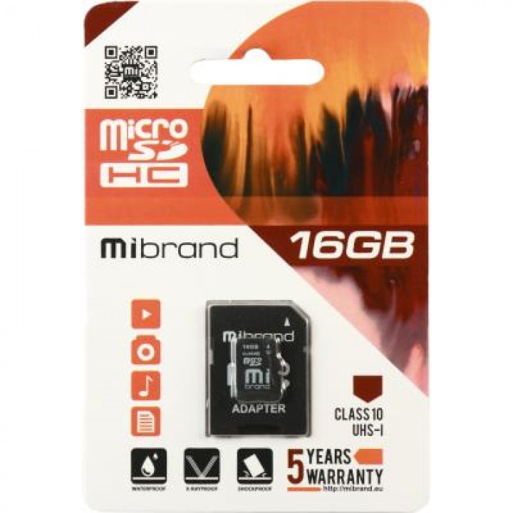 Карта памяти 16GB class 10 UHS-I microSDHC + SD Mibrand MICDHU1/16GB-A