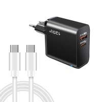 Зарядка 120Вт GaN Type-C PD 65Вт + USB QC4.0 чорна Puluz TE-PD65B