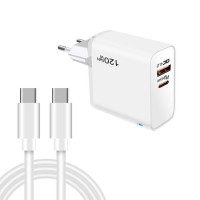 Зарядка 120Вт GaN Type-C PD 65Вт + USB QC4.0 біла Puluz TE-PD65W