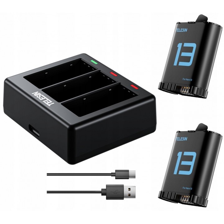 Акумулятори та зарядка для GoPro 13 Telesin S0-ECB-07-TGP Акумулятори та зарядка для GoPro 13 Telesin S0-ECB-07-TGP