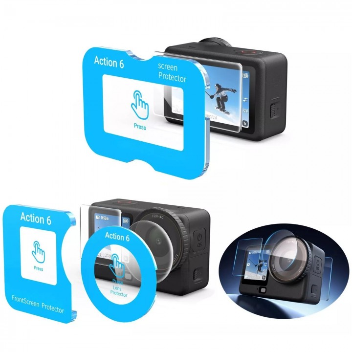Стекло DJI Osmo Action 6 защитное антибликовое с легкой установкой Telesin S6-FLM-29-TDJ