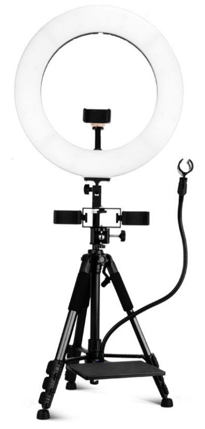 фото кольцевой лампа со штативом, держателем для микрофона