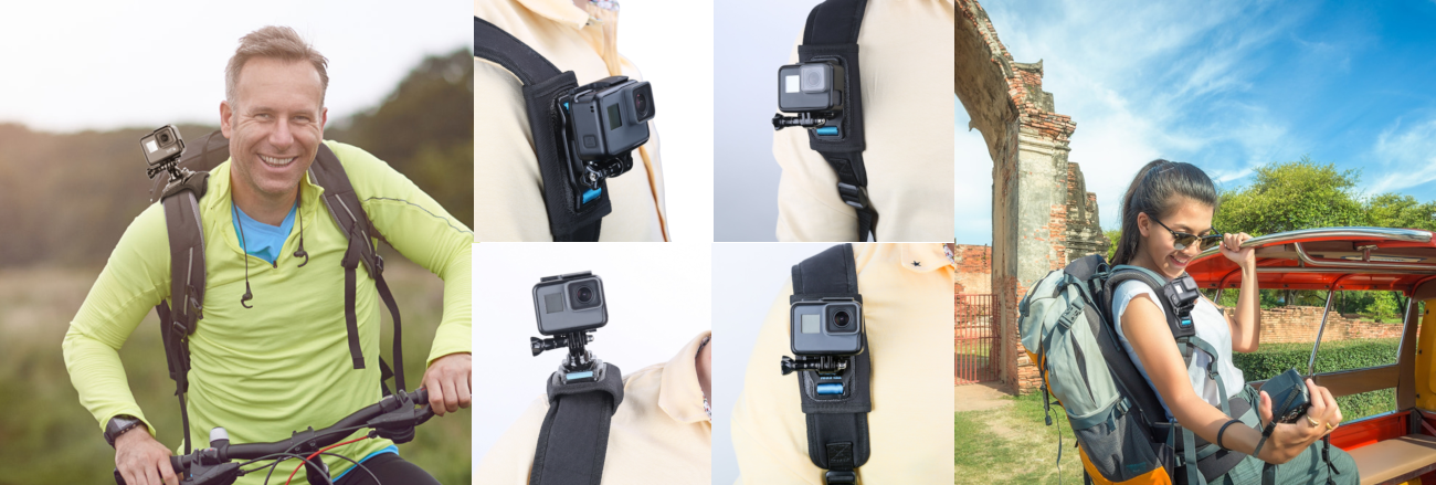 фото применения крепления экшн-камеры на рюкзак